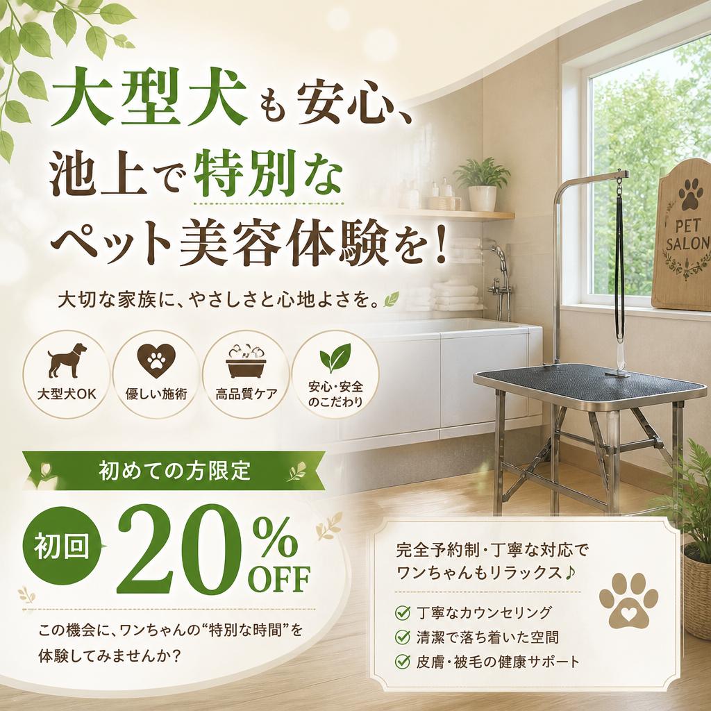 大型犬も安心、池上で特別なペット美容体験を! 初回20%割引実施中