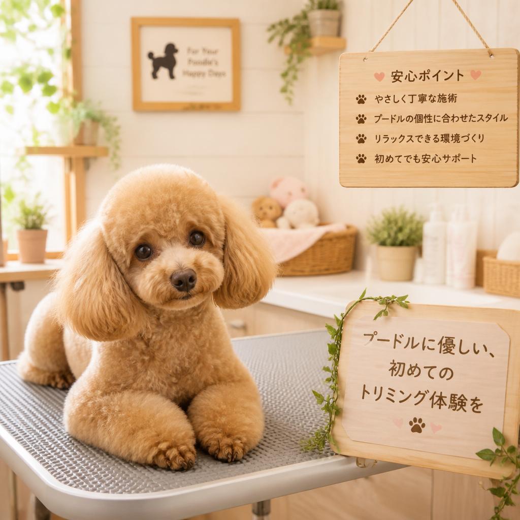 プードルに優しい、初めてのトリミング体験を