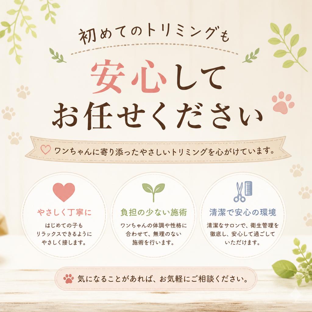 初めてのトリミングも安心してお任せください